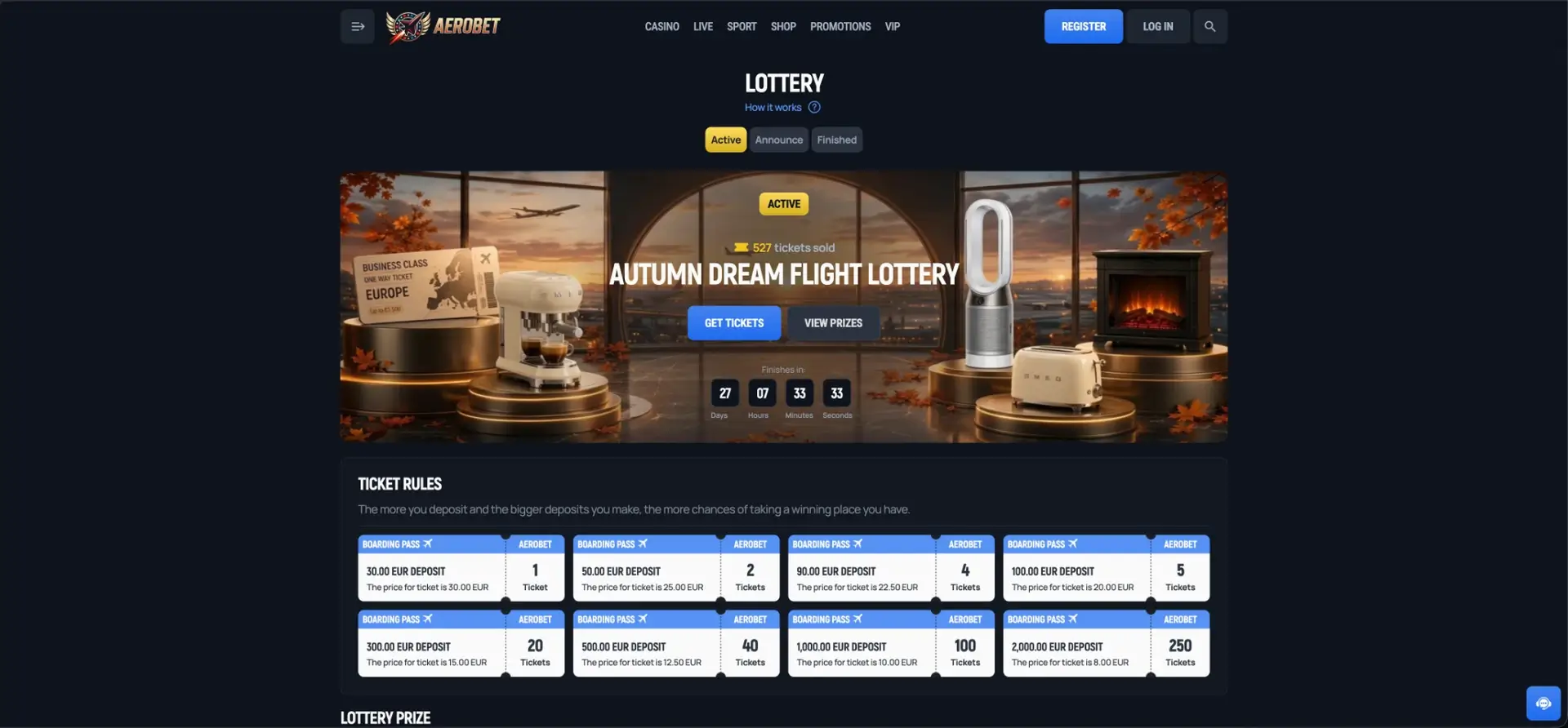 Aerobet lottery and jackpot games