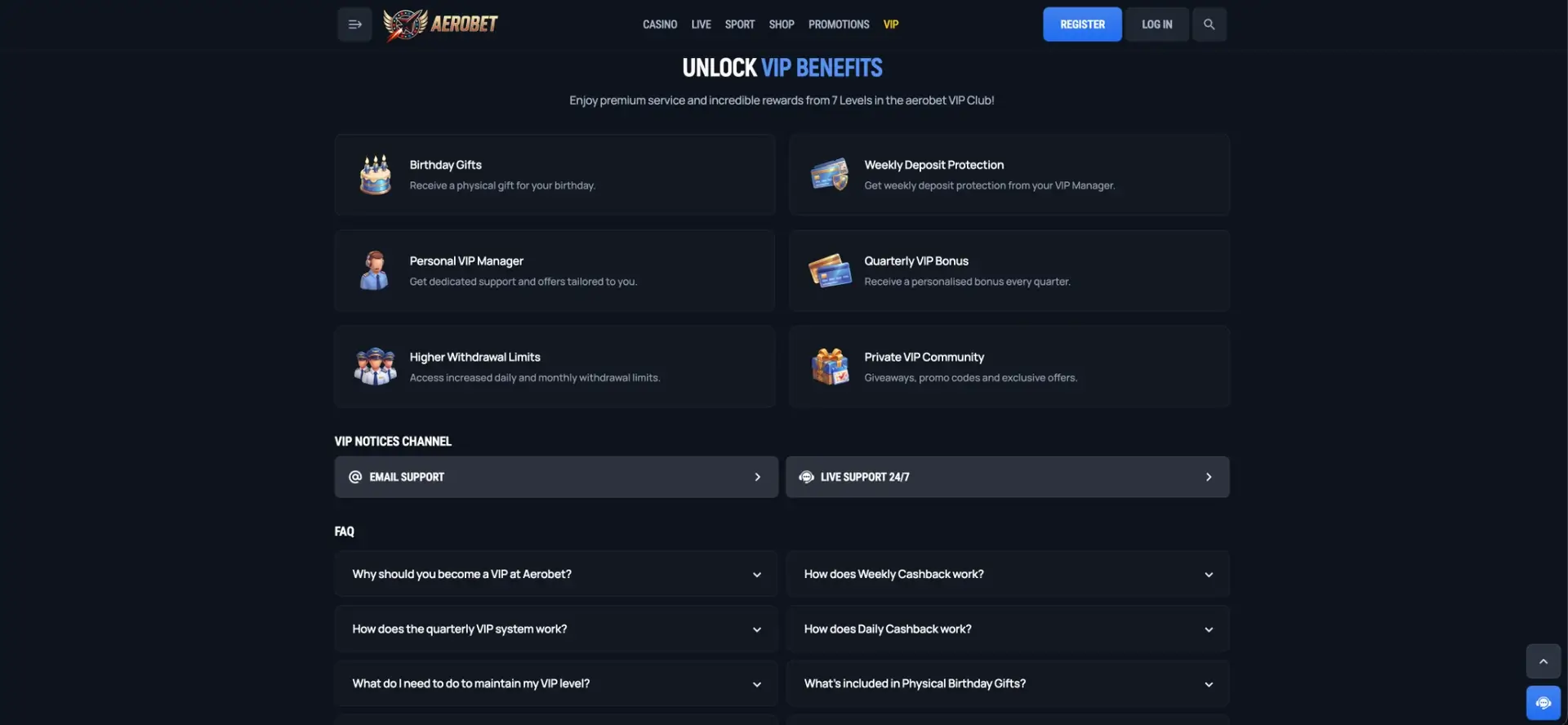 Aerobet VIP benefits